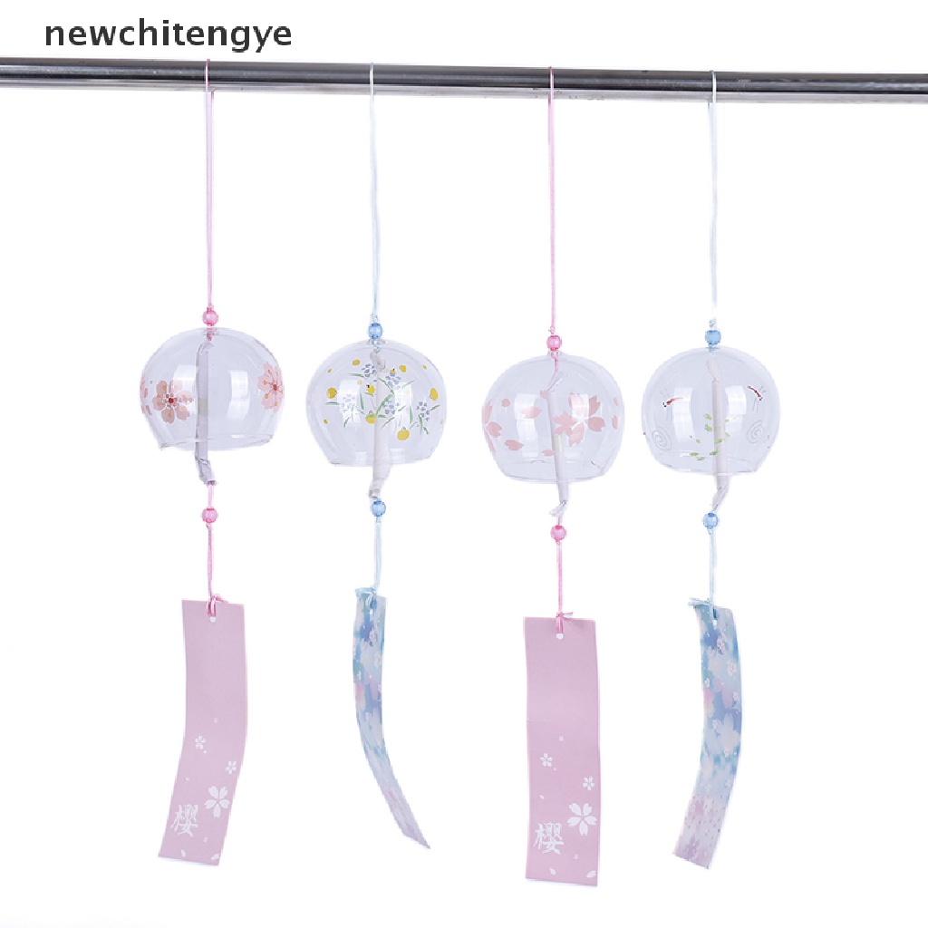 1 Chuông Gió Bằng Kính Họa Tiết Hoa Anh Đào Trang Trí Nhà Cửa