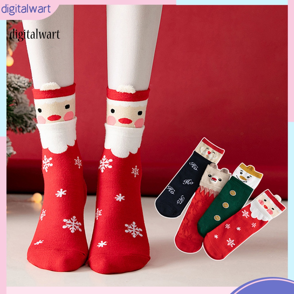 Kỹ Thuật Số| 1 Đôi Vớ Giáng Sinh Ống Vừa Dày Co Giãn Thoáng Khí Họa Tiết Hoạt Hình 3D Trang Trí Giáng Sinh / Năm Mới Cho Nữ
