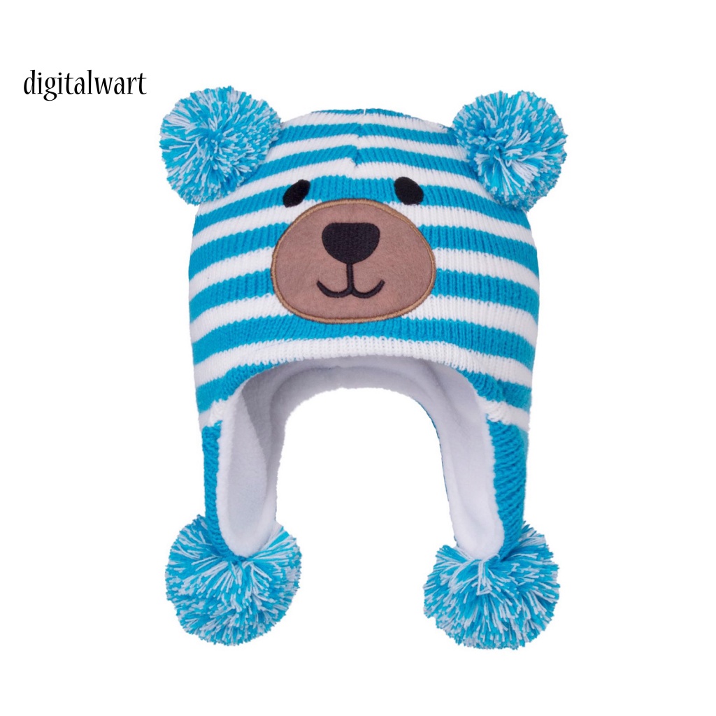 Kỹ Thuật Số| Mũ Beanie Dệt Kim Đính Bóng Lông Họa Tiết Kẻ Sọc Co Giãn Dành Cho Trẻ Em