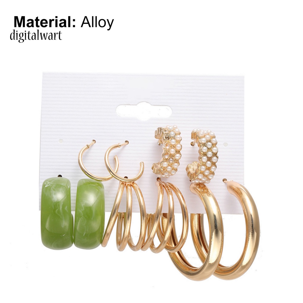 Kỹ Thuật Số| Set 5 Đôi Khuyên Tai Tròn Đính Ngọc Trai Nhân Tạo Phong Cách Bohemian Thời Trang