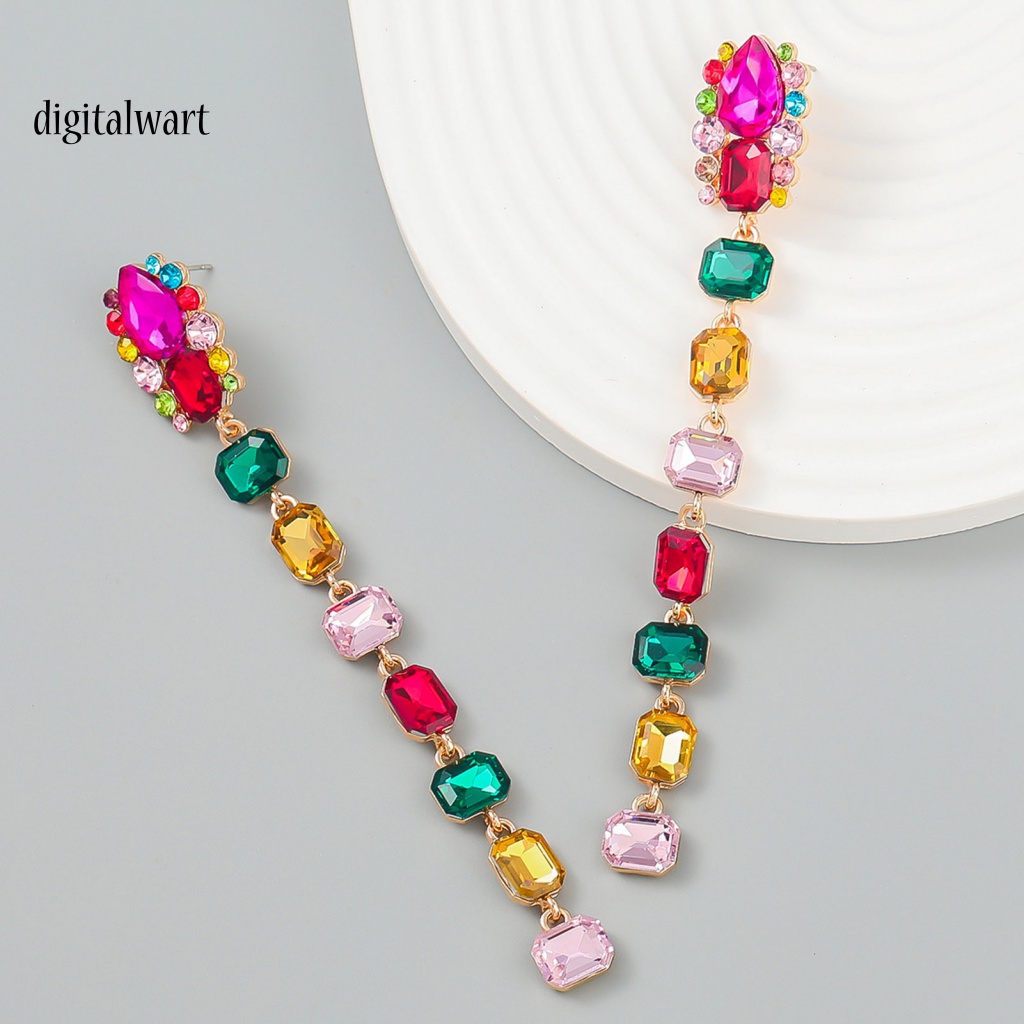 Kỹ Thuật Số| 1 Đôi Bông Tai Dáng Dài Đính Đá Nhiều Màu Sắc Hình Vuông Dùng Hàng Ngày