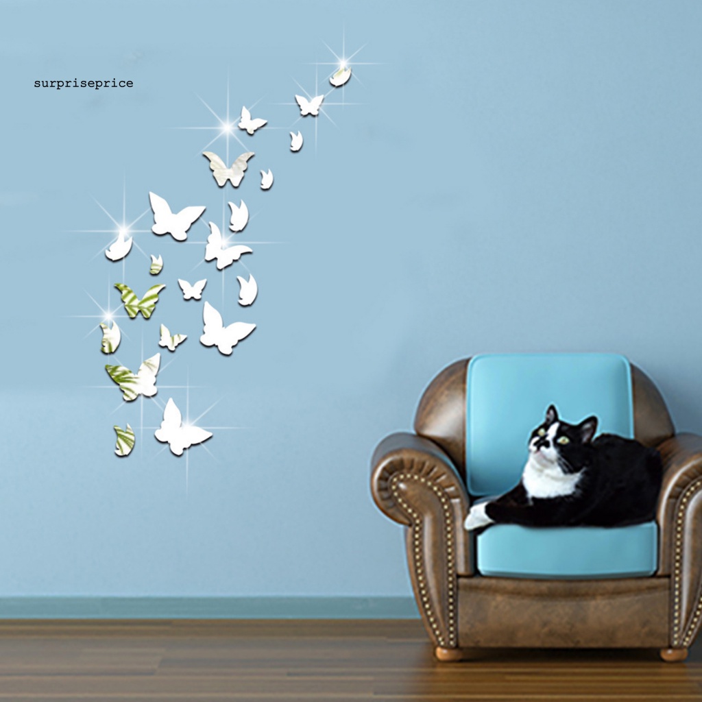 Bộ 20 Miếng Dán Tường Tráng Gương 3D Hình Bướm Sống Động Chống Nước Trang Trí Nhà Cửa