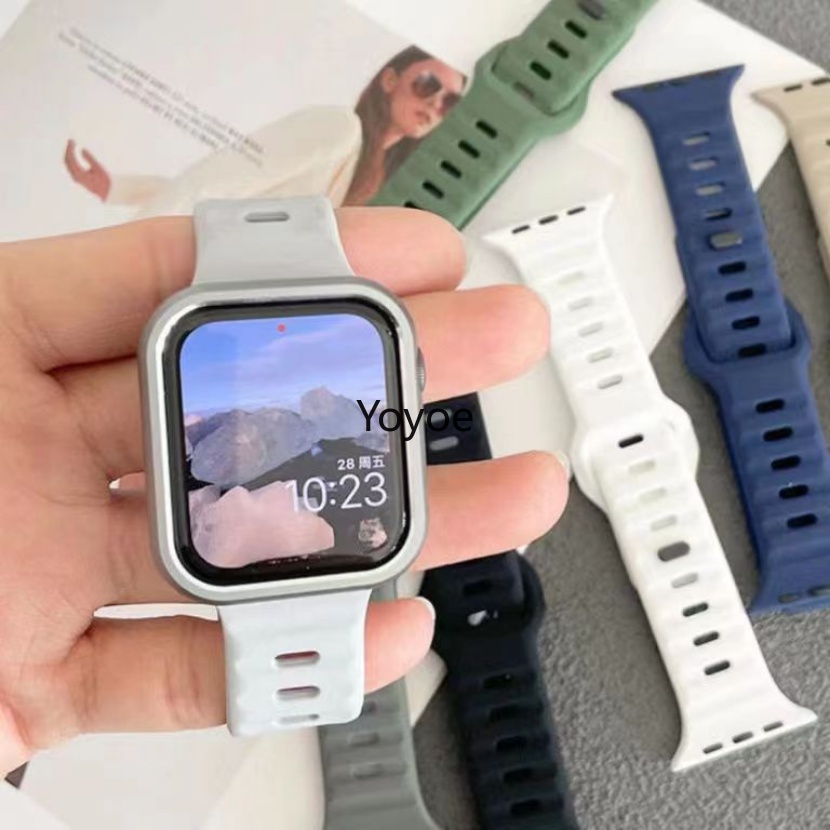 Dây Đeo Đồng Hồ Bằng Silicon Mềm Màu Đen Khóa Vuông Cho iWatch Series 8 7 SE 6 5 4 3 2 1 49mm 41mm 44mm 40mm 42mm 38mm