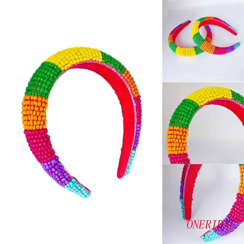 Băng Đô Bện Dây Đính Hạt Co Giãn Màu Cầu Vồng Ngọt Ngào Thời Trang Mùa Xuân Cho Nữ