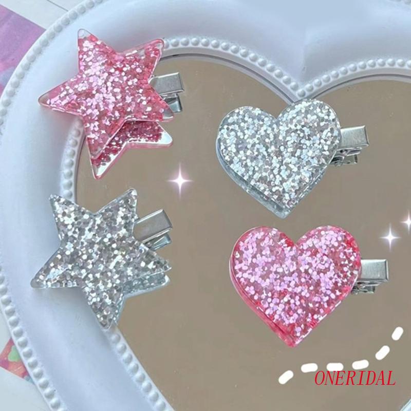 Kẹp Tóc Hình Ngôi Sao / Trái Tim Đính Kim Sa Lấp Lánh Thời Trang Cho Tuổi Teen Y2k