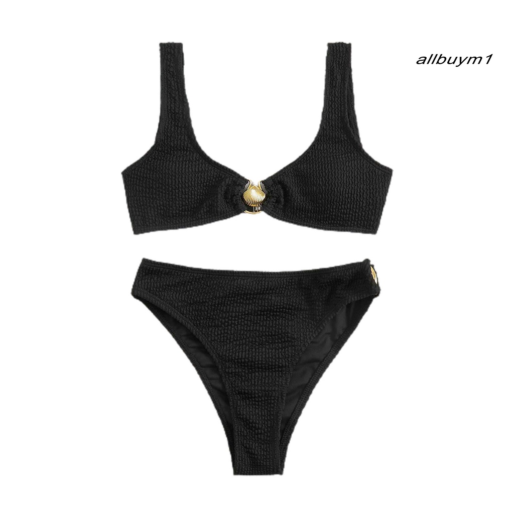 1 Bộ Đồ Bơi Hai Mảnh Có Đệm Ngực Không Gọng Thép Có Nút Vỏ Kim Loại Co Giãn Nhiều Màu Sắc Dành Cho Nữ