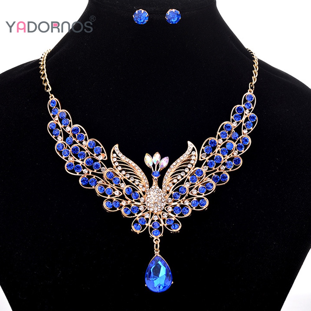 Vòng cổ Yadors Mặt Hình Chim Công Đính Đá Nhiều Màu Sắc Phong Cách Retro