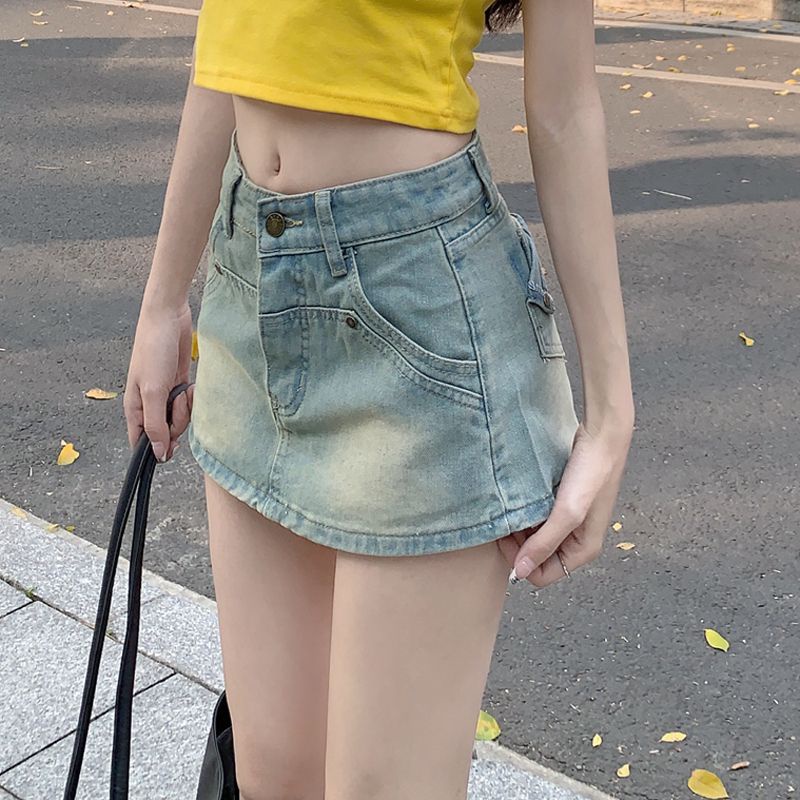 Chân váy jean Màu Sắc Tươi Sáng Phong Cách Retro Dành Cho Nữ