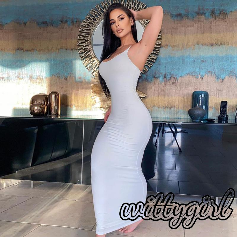 Đầm Dài Dáng Ôm Không Tay Màu Trơn Thời Trang Mùa Hè Dành Cho Nữ