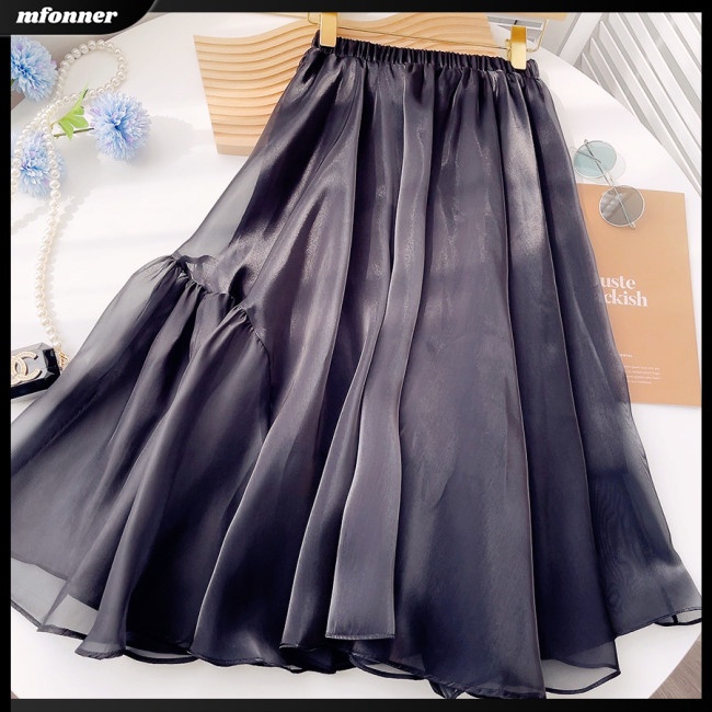 Chân Váy Lưng Thun Nhún Bèo Màu Trơn Ngọt Ngào Thời Trang Cho Nữ