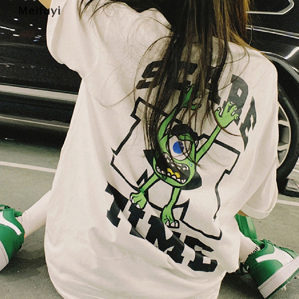 Áo Thun Tay Ngắn Cổ Tròn Dáng Rộng In Họa Tiết Hoạt Hình Thời Trang Mùa Hè Cho Nữ