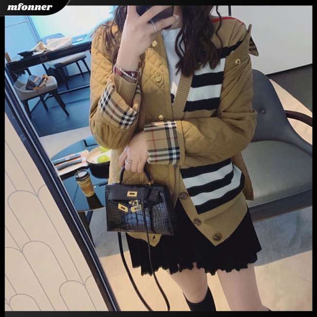 Áo Khoác Cardigan Dệt Kim Cổ Chữ V Tay Dài Dáng Rộng Họa Tiết Kẻ Sọc Nhiều Màu Sắc