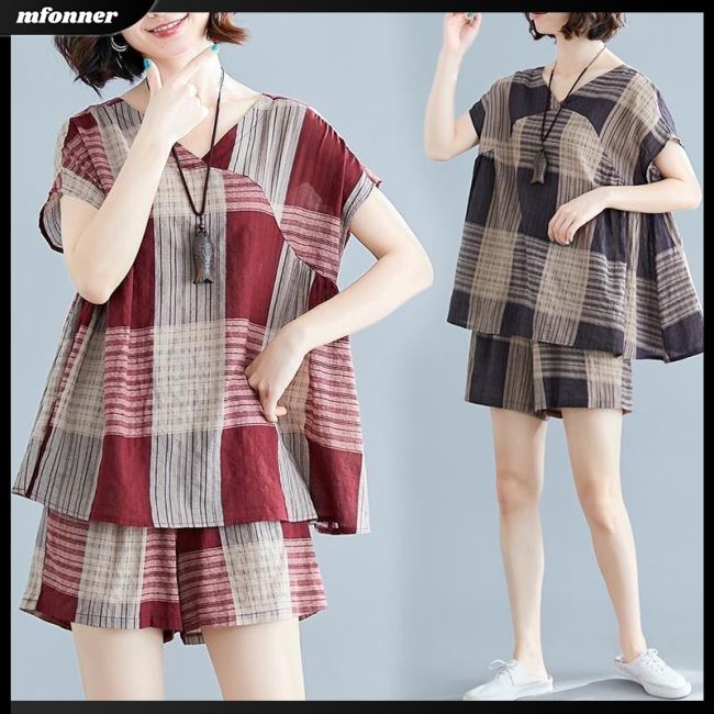 Set Áo Tay Ngắn Cổ Chữ V + Quần Short Dáng Rộng Thời Trang Cá Tính Cho Nữ