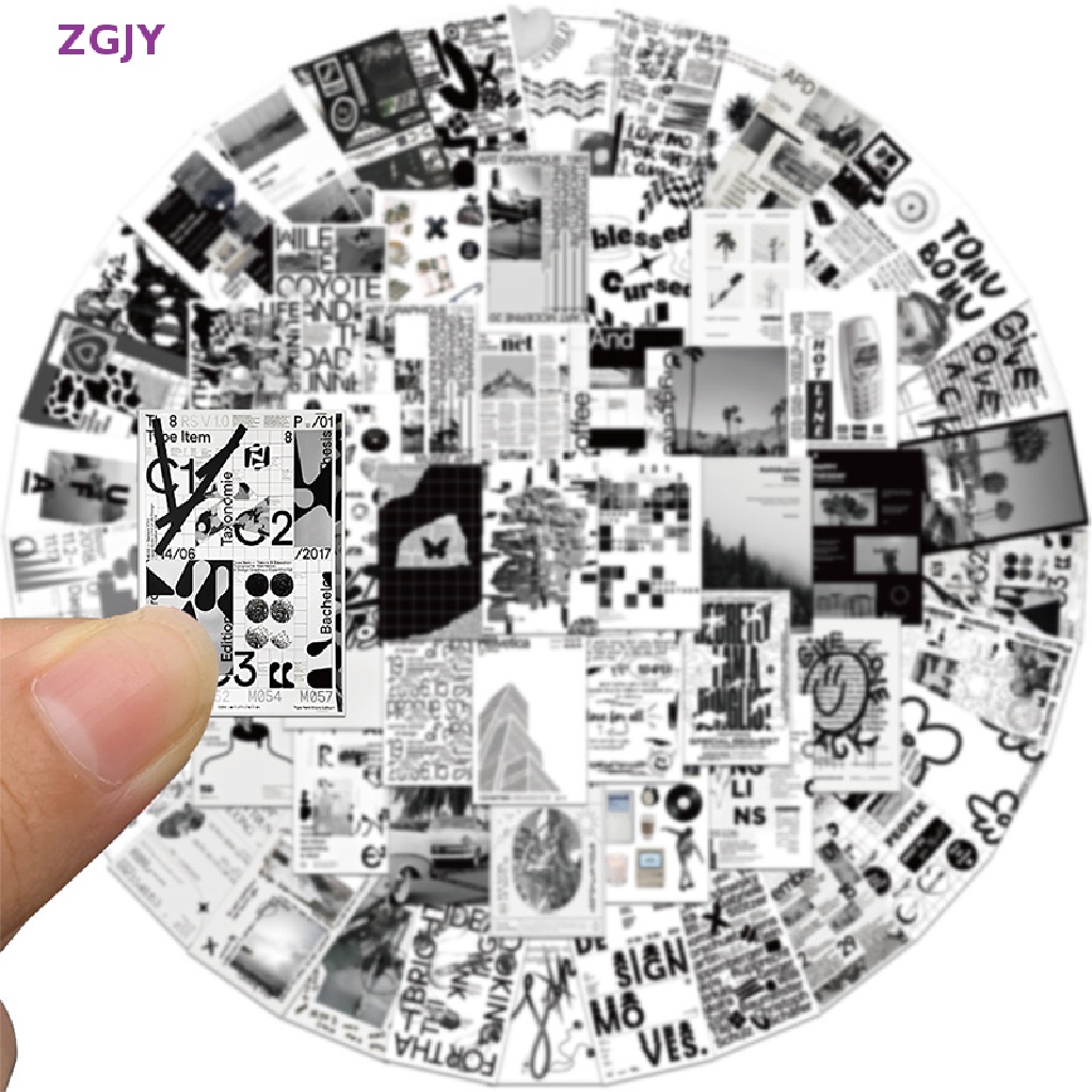 Bộ 60 Miếng Dán Họa Tiết Graffiti Trắng Đen Vui Nhộn Chống Thấm Nước Dùng Trang Trí Laptop / Vali / Ván Trượt / Guitar Mới