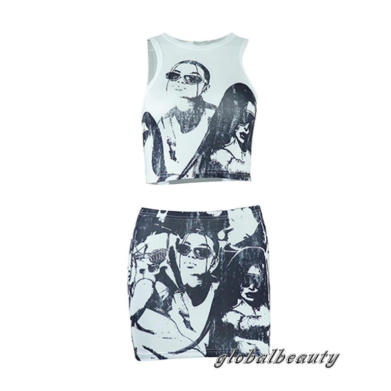 Bộ Áo Tank Top + Chân Váy Ôm In Họa Tiết Nhân Vật Hoạt Hình Thời Trang Mùa Hè Cho Nữ