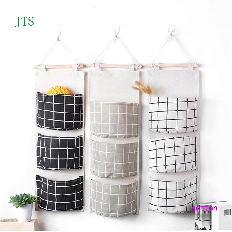 Túi Vải Lanh Cotton 3 Ngăn Treo Tường Đựng Đồ Đa Năng