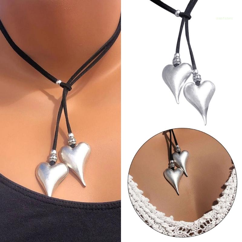 San * Vòng cổ Hai Lớp Tối Giản Mặt Hình Trái Tim Tối Giản Cho Thanh Thiếu Niên Lariat