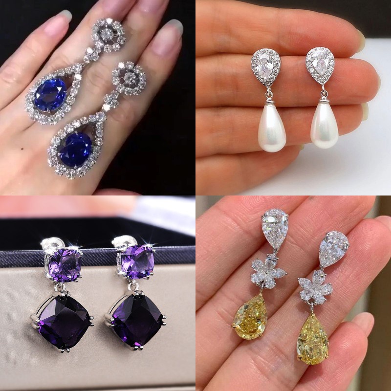 1 Đôi Bông Tai Dài Hình Giọt Nước Đính Đá zircon Màu Vàng Thời Trang Dành Cho Nữ
