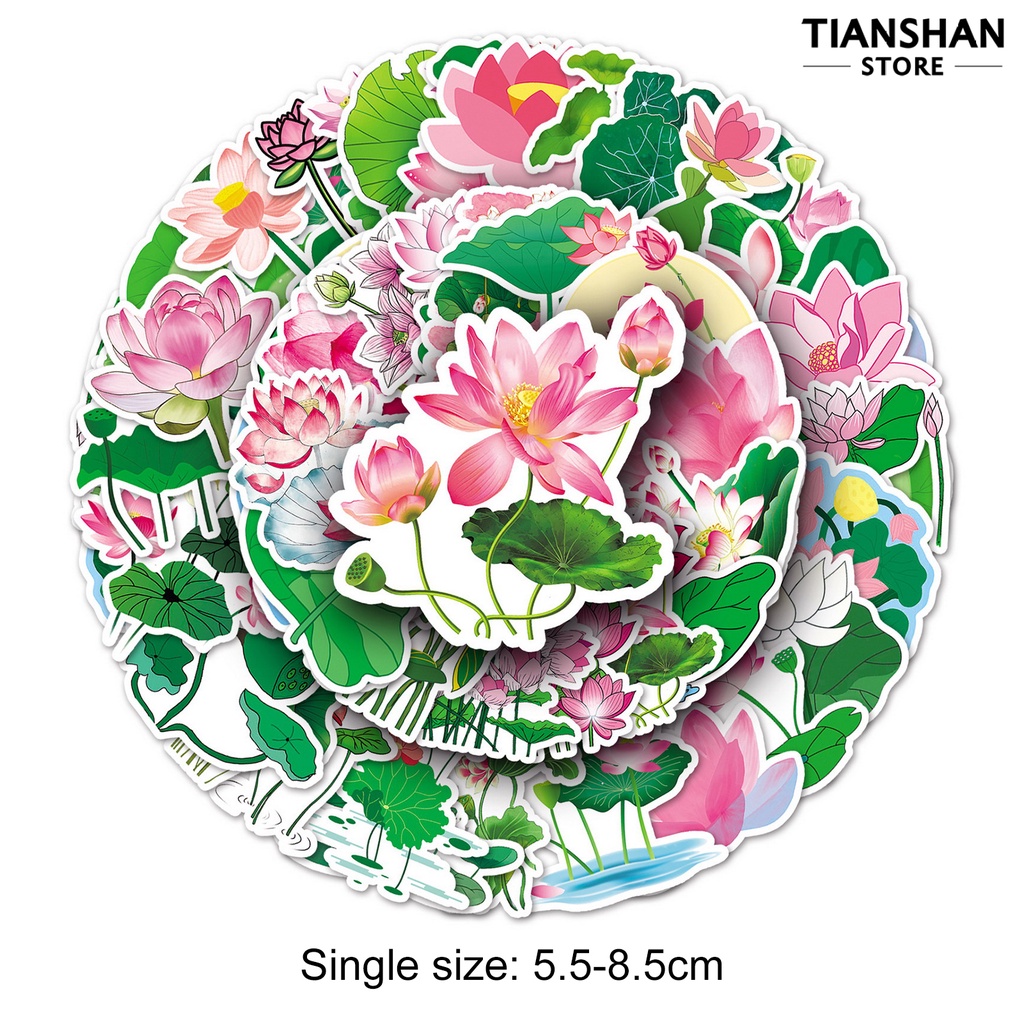 Tianshan Set 50 Miếng Dán Hình Hoa Sen Tự Dính Trang Trí Sổ Tay / Điện Thoại / Laptop / Trường Học