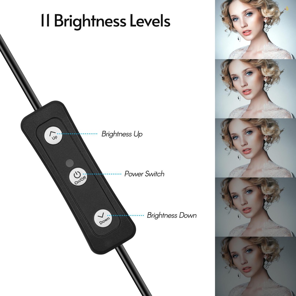 Đèn LED Hình Tròn Andoer PH-03 6 Inch 2 * 5600K USB Kèm Giá Đỡ Ba Chân + 2 Đầu Bi Kim Loại Linh Hoạt + 8 * Col