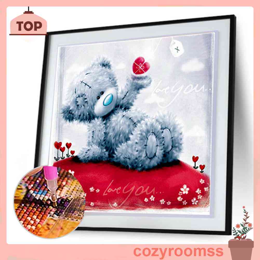 Tranh Đính Đá Kim Cương Toàn Bộ 5D DIY Hình Vẽ Gấu Tình Yêu