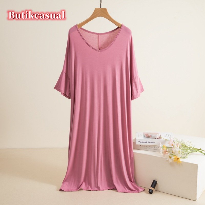 Đầm Cotton Modal Dáng Chữ A Cổ Tròn Tay Cánh Dơi Màu Trơn Thoải Mái Thời Trang Mùa Hè Cho Nữ