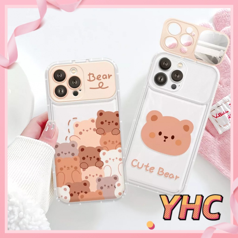 Ốp lưng iphone Camera Gấu con đáng yêu lật nắp gương trang điểm trong suốt chống rơi vỏ mềm Cho iPhone 6 / 6S / 6splus / se / 7 / 7plus / 8 / 8plus / X / xs / xsmax / 11 / 12 / 13 / 14 / Plus / pro / pro max-8008
