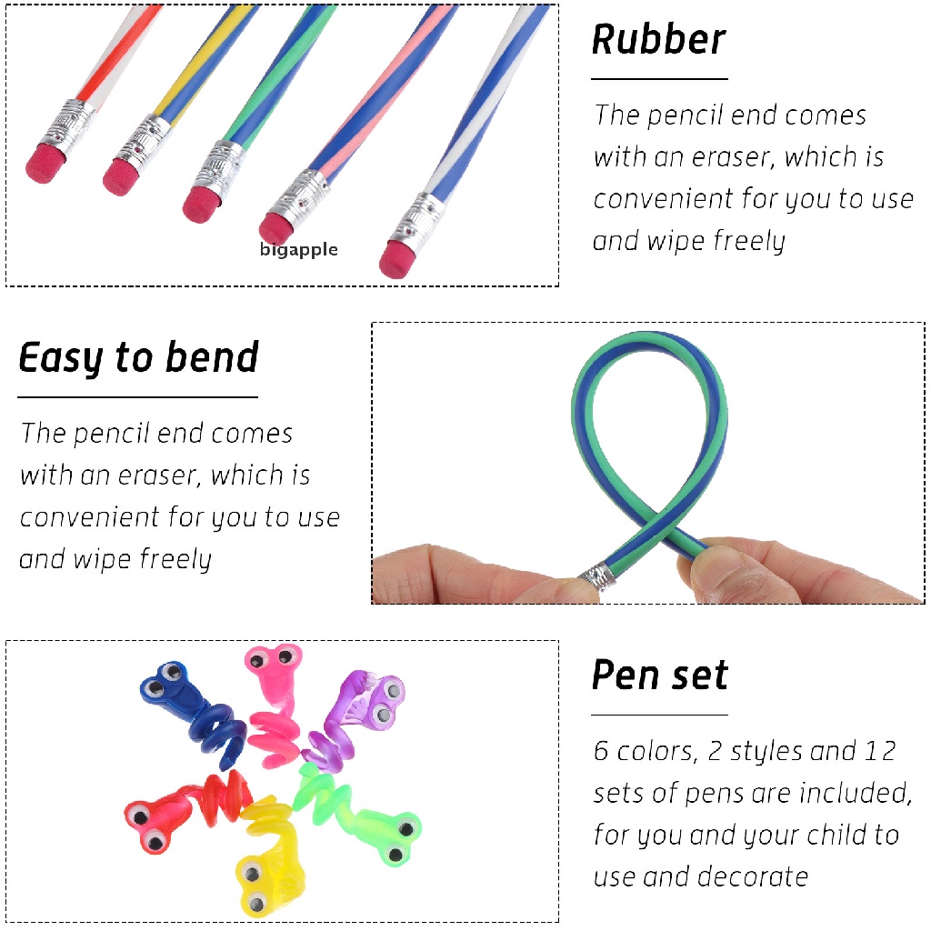 Bigapple Bút Chì Kẻ Sọc Mềm Dẻo Uốn Cong Linh Hoạt Nhiều Màu Sắc RDG Cho Trẻ Em