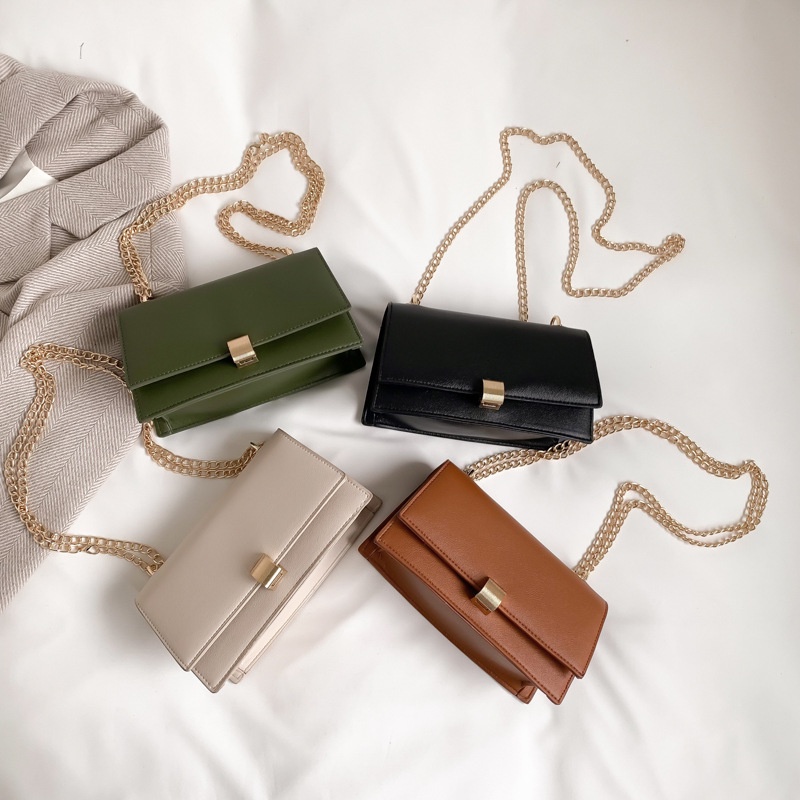 Túi Đeo JASMIN NOIR Chéo Da PU Nắp Gập Phối Dây Đeo Sợi Xích Phong Cách Cổ Điển Thời Trang Cho Nữ