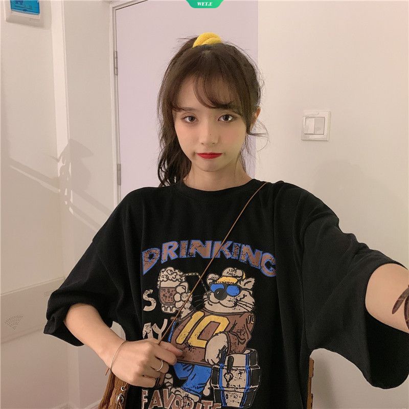 Áo Thun Cotton Ngắn Tay Dáng Rộng In Họa Tiết Đơn Giản Theo Phong Cách Mùa Hè Hàn Quốc 2023 Dành Cho Nữ