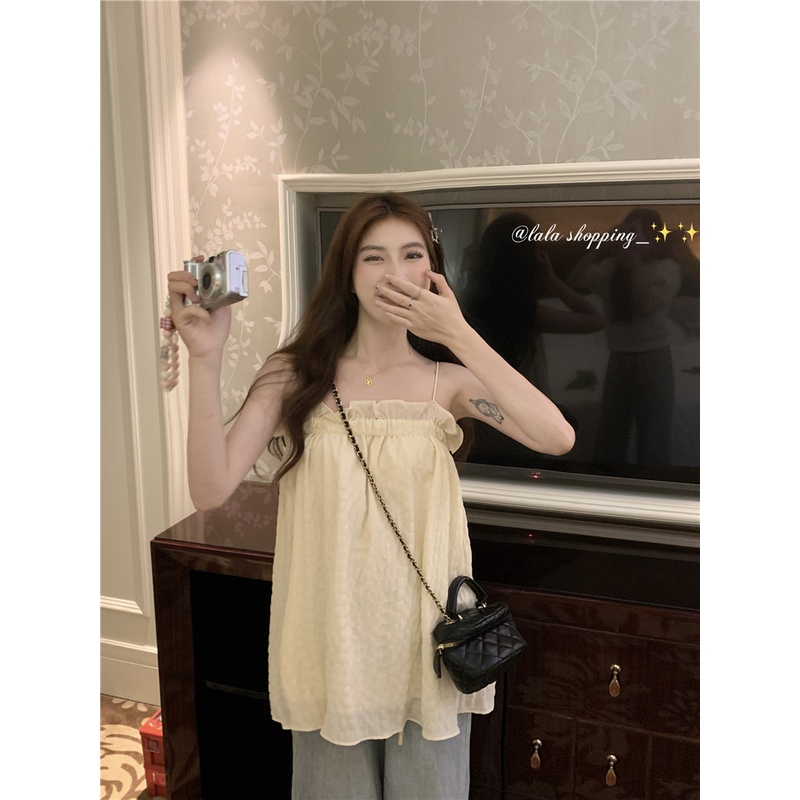 SUXI Áo Hai Dây Dáng Rộng Màu Sắc Ngọt Ngào Thời Trang Mùa Hè Cho Nữ