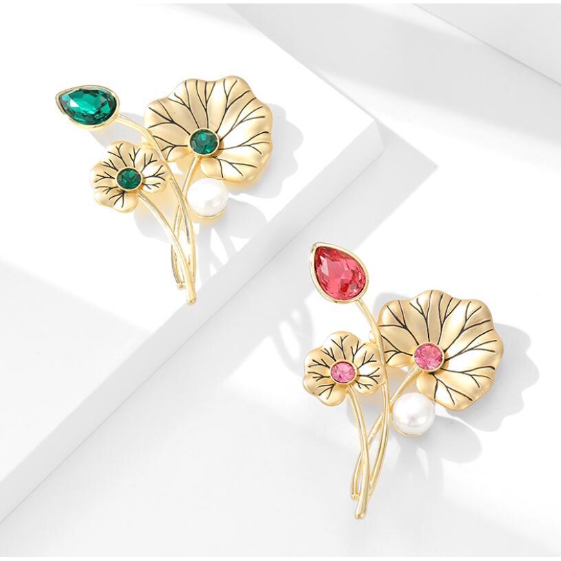 Ghim Cài Áo Hình Lá Sen Phong Cách Retro Thời Trang Cao Cấp Cho Nữ