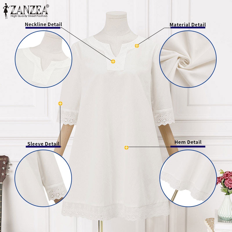 ZANZEA Áo Nữ Tay Lửng Cổ Chữ V Phối Ren Thời Trang