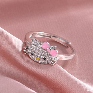 Hoạt Hình Nhẫn Hở Hình Hello Kitty Đính Kim Cương Nhân Tạo Dễ Thương Có Thể Điều Chỉnh