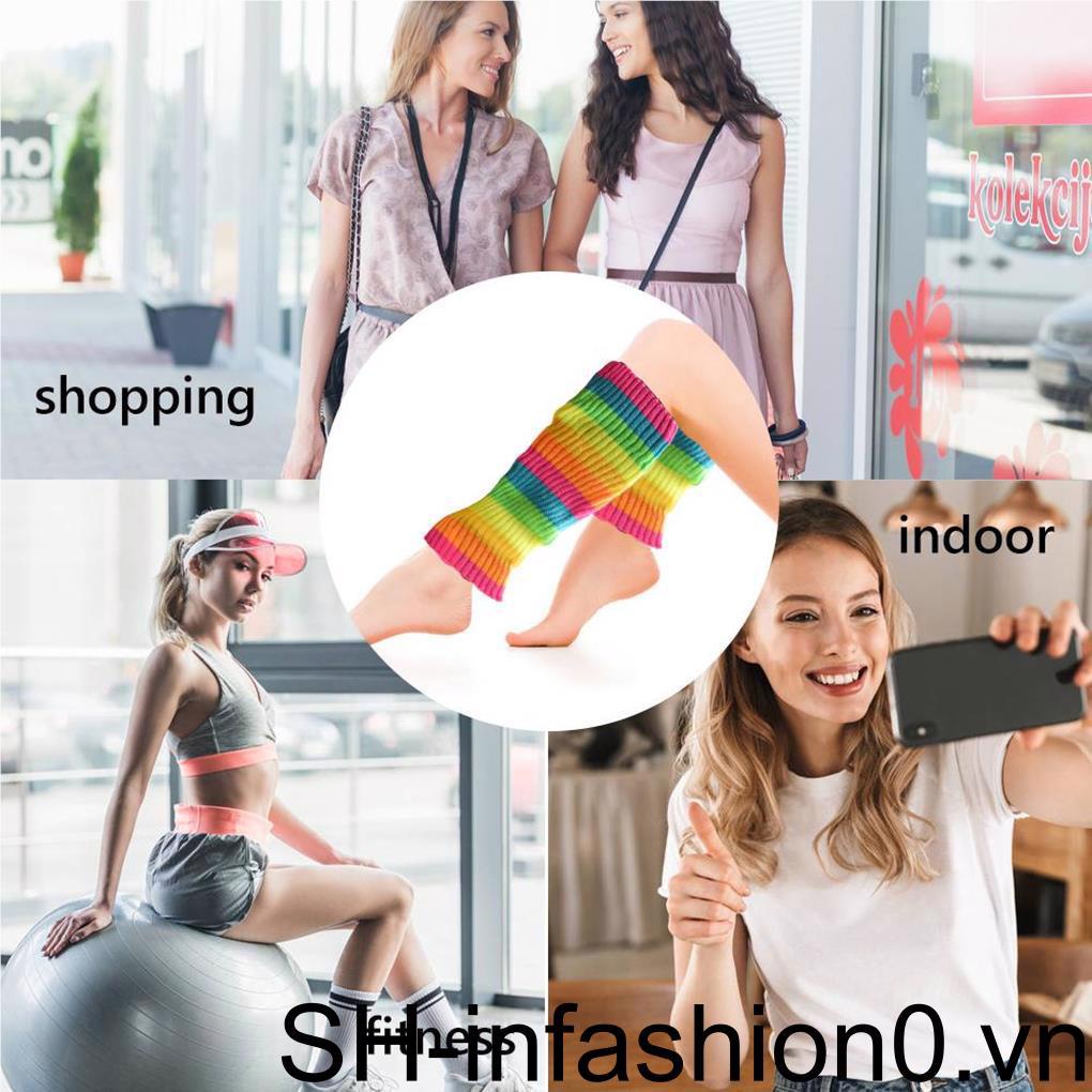 1 Đôi Tất Dệt Kim Giữ Ấm Chân Màu Cầu Vồng Dùng Để Tập Yoga / Nhảy Múa