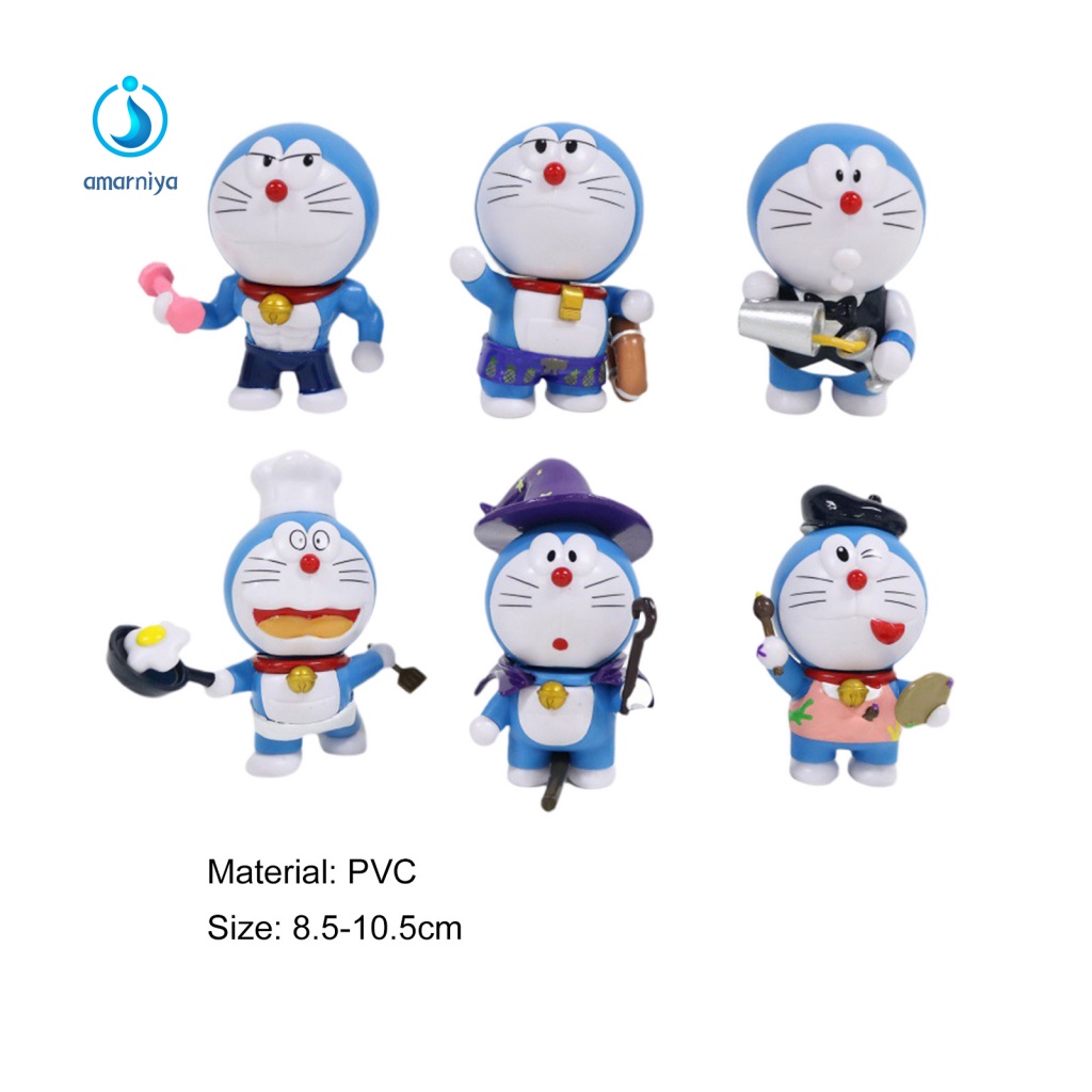 Bộ 6 Mô Hình Nhân Vật Hoạt Hình Doraemon Trang Trí Đáng Yêu