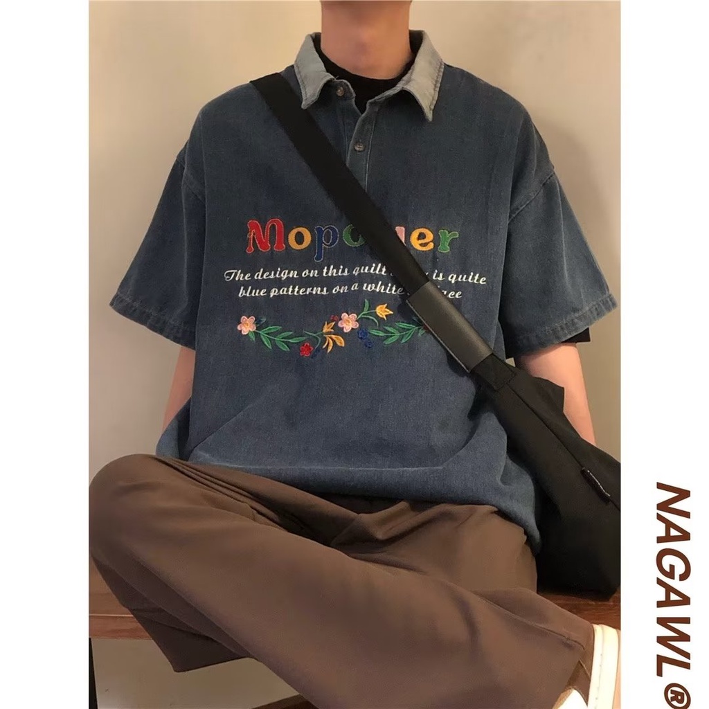 Áo polo Tay Ngắn Màu Trơn Thêu Họa Tiết Thời Trang Mùa Hè 2023 Cho Nam