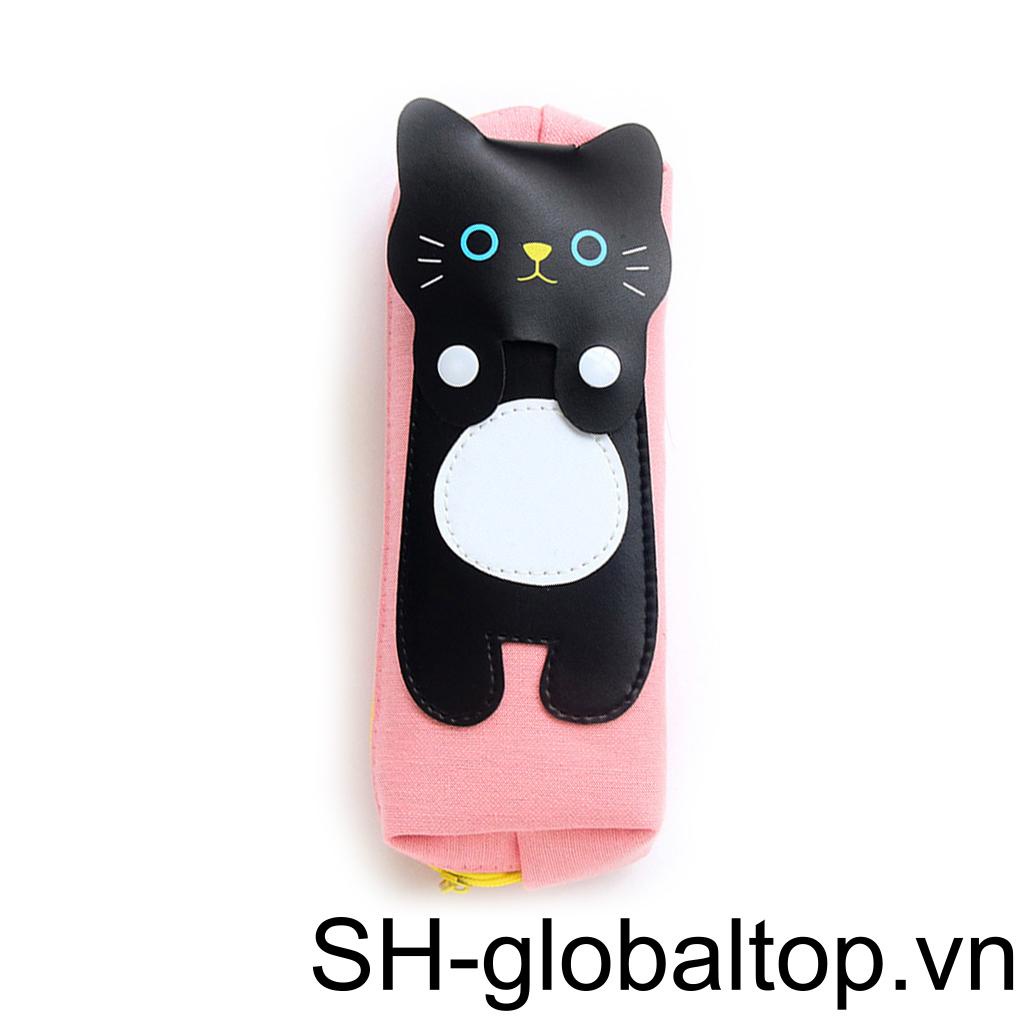 Túi Đựng Bút Bằng Vải Canvas In Họa Tiết Mèo Dễ Thương Có Khóa Kéo Tiện Dụng Cho Học Sinh Ốp