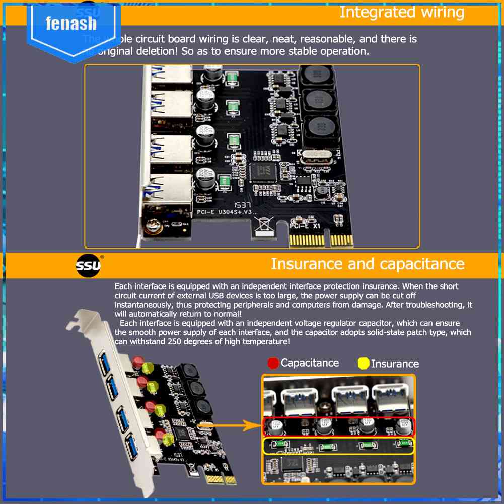 Thẻ Mở Rộng SSU U3V04S + 4 Cổng USB 3.0 PCIe PCI Express