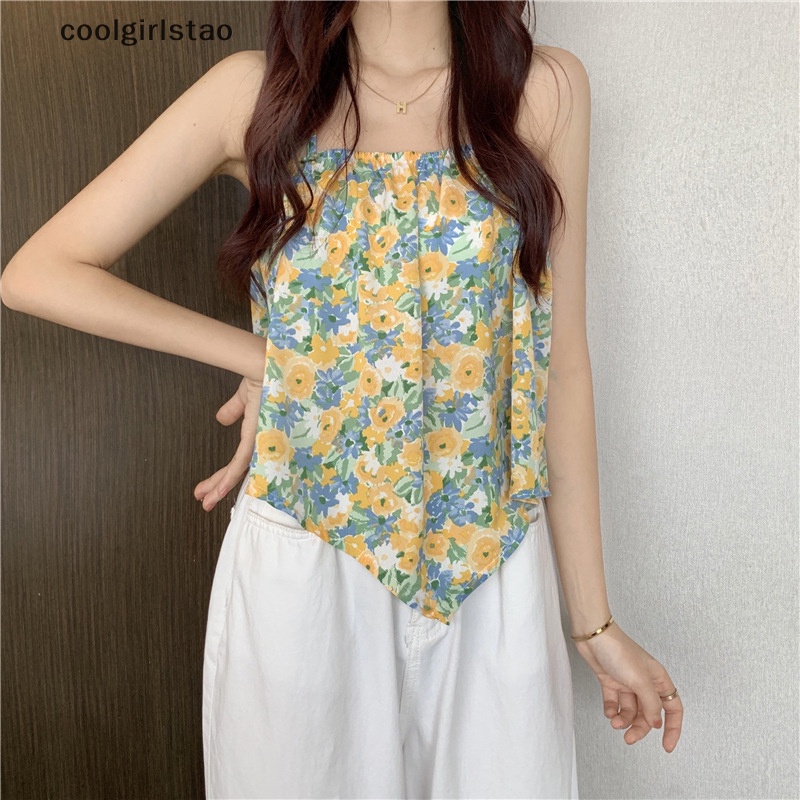 Mùa Hè hoa sexy dây yếm phụ nữ lỏng lẻo không tay không đều Tank Top JHS