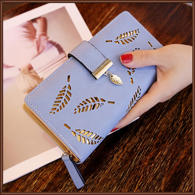 Ví Da Cầm Tay Dáng Dài Họa Tiết Lá Rỗng Thời Trang Cho Nữ