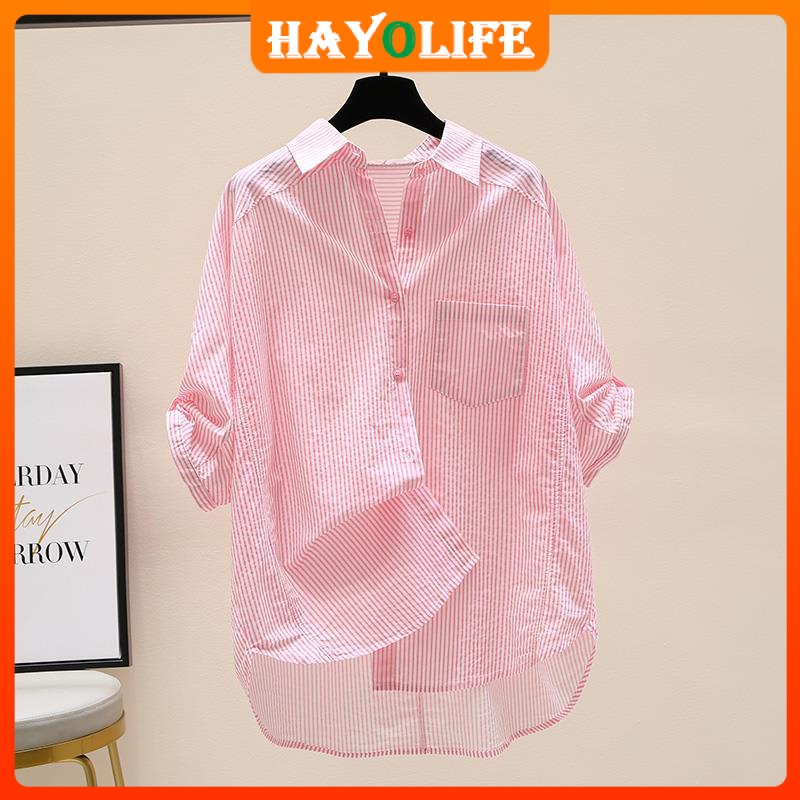 Áo Sơ Mi 100% Cotton Tay Cánh Dơi Kẻ Sọc Đơn Phong Cách Mới Việt Nam Cho Nữ [HAYOLIFE]