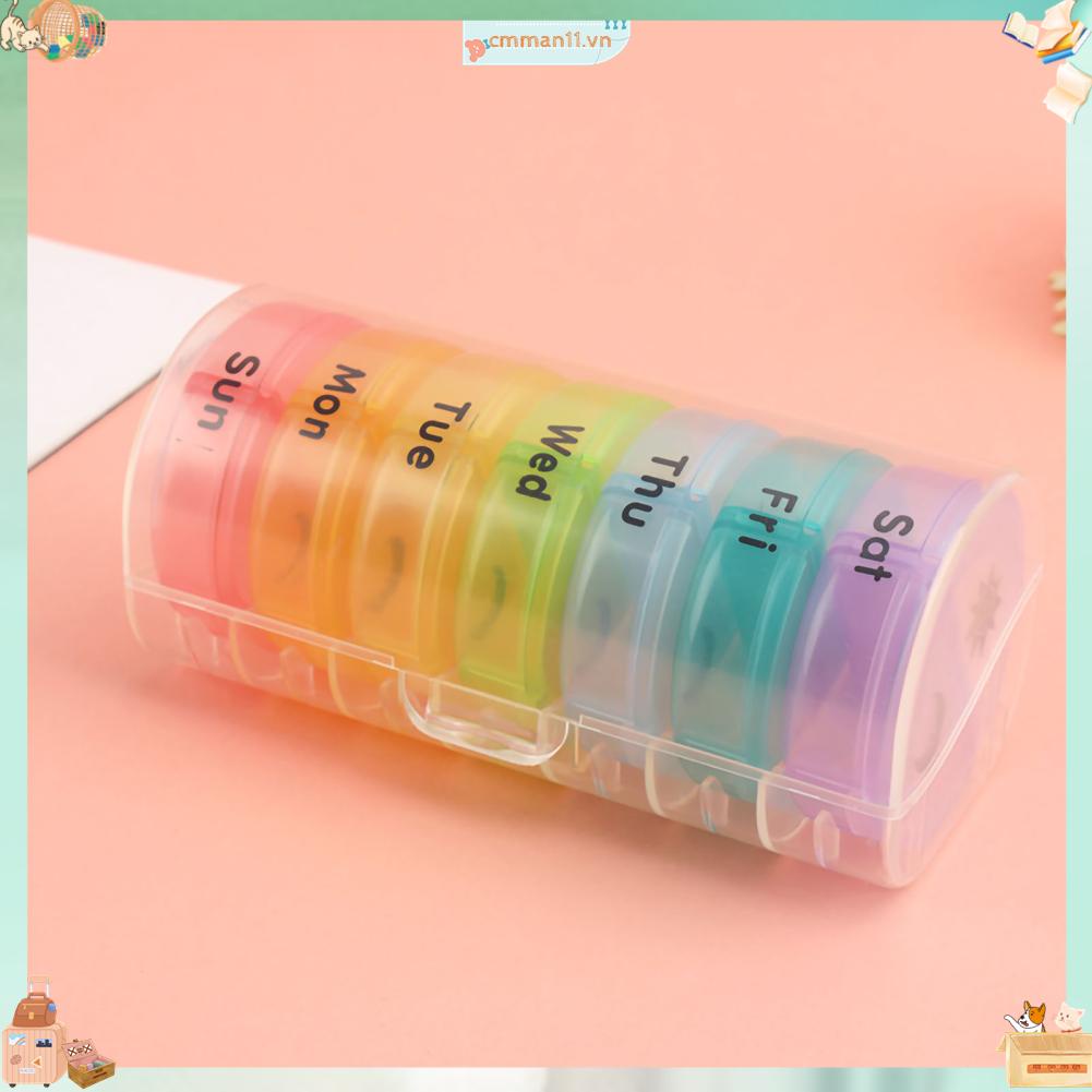 Keep order Hộp Đựng Thuốc Tròn Mini Chống Ẩm 14 Ngăn Bằng Nhựa Di Động Trong 1 Tuần Buổi Sáng Tối