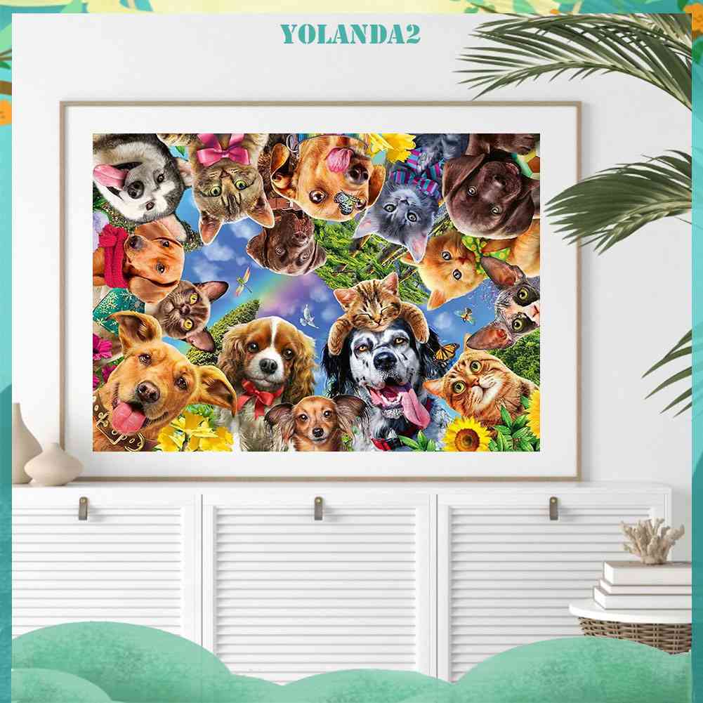 Tranh Đính Đá Kim Cương Toàn Bộ 5D DIY Hình Vẽ Chó Mèo Trang Trí Nhà Cửa