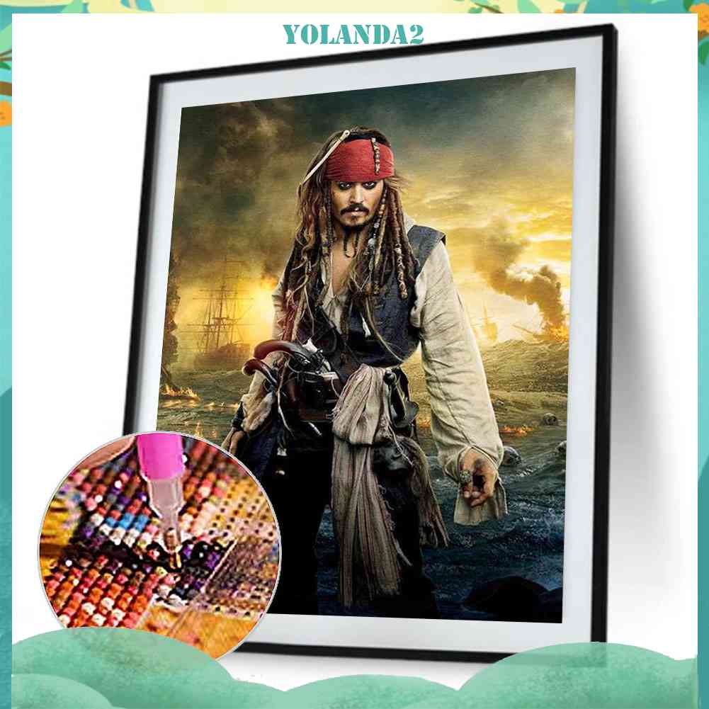 Tranh Đính Đá 5D Toàn Bộ Hạt Tròn Hình Thuyền Trưởng Jack Mosaic