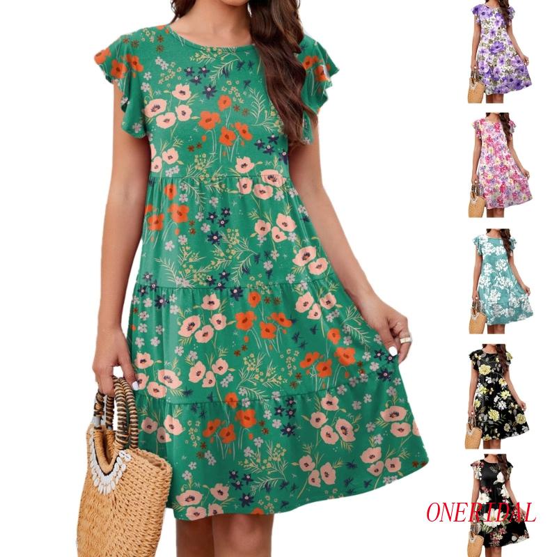 Đầm Midi Tay Ngắn Cổ Chữ V Dáng Rộng In Họa Tiết Hoa Thời Trang Xuân Hè 2023 Dành Cho Bạn Nữ