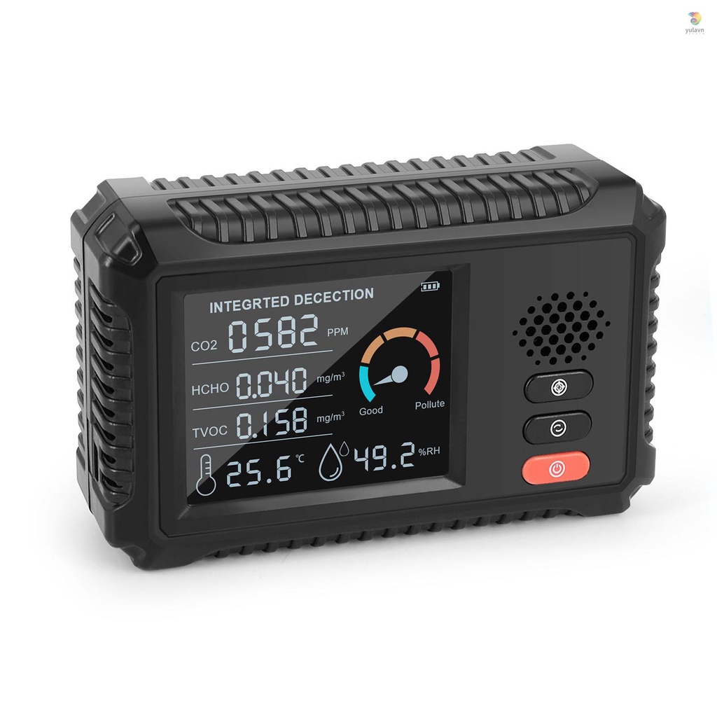 Máy Đo Độ Ẩm Không Khí Carbon Dioxide HCHO CO2 TVOC 5 Trong 1 Màn Hình LCD Đa Năng