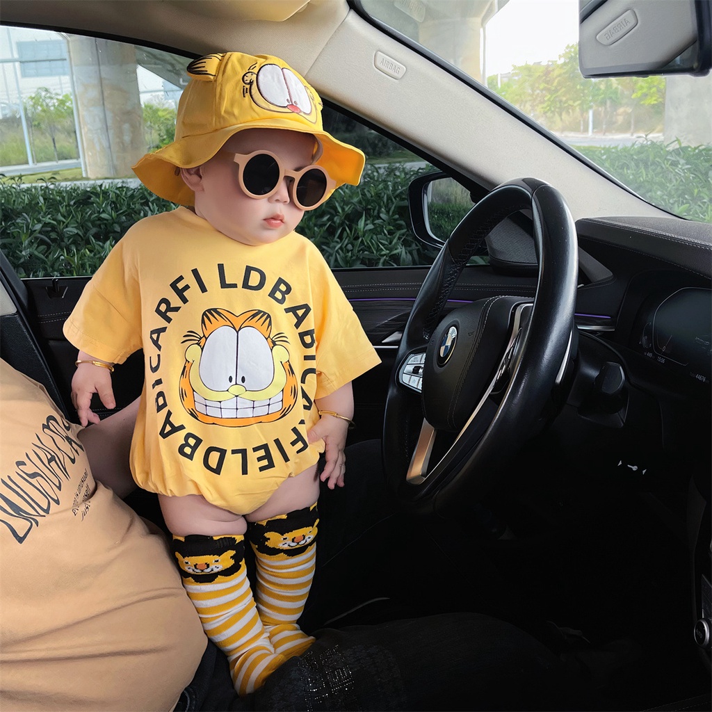 Áo Liền Quần Ngắn Tay In Hình Mèo Garfield Dễ Thương Thời Trang Mùa Hè Cho Bé Trai Sơ Sinh