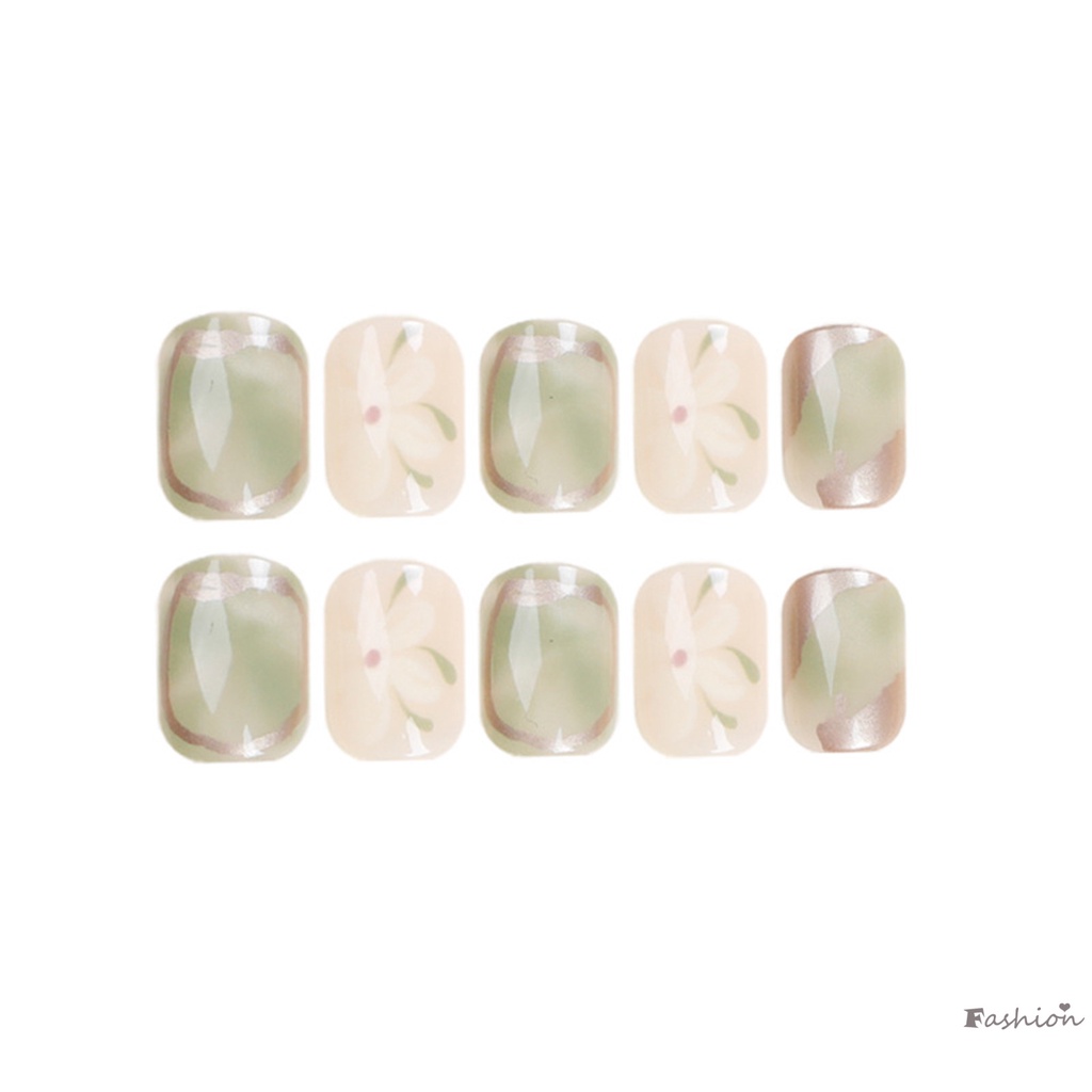 Bộ Móng Tay Giả Hình Vuông Siêu Mỏng Che Phủ Toàn Diện Màu Xanh Lá