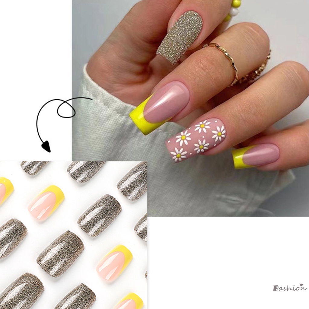 Bộ Móng Tay Giả Hình Vuông Lấp Lánh Thời Trang